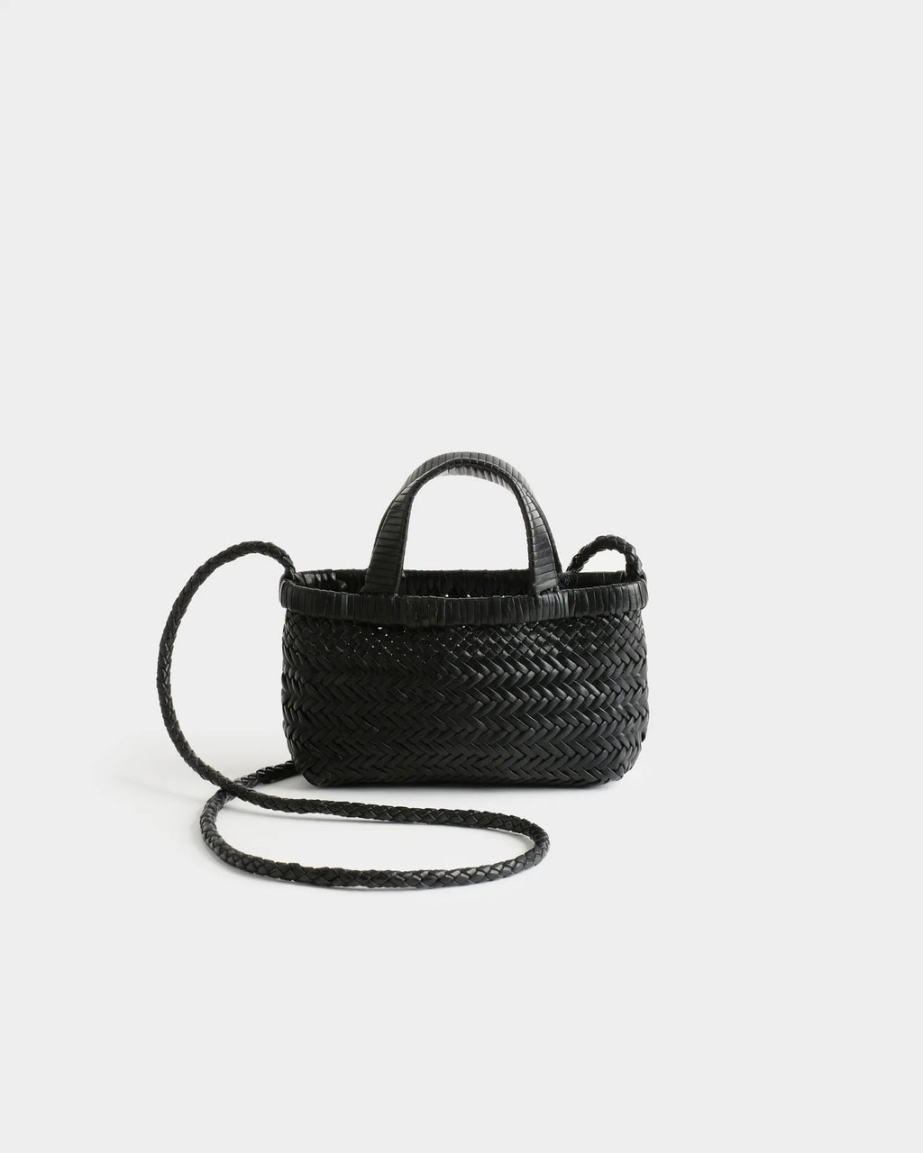 Torba Mini Micro z ręcznie plecionej skóry z dwoma uchwytami i regulowanym paskiem krzyżowym