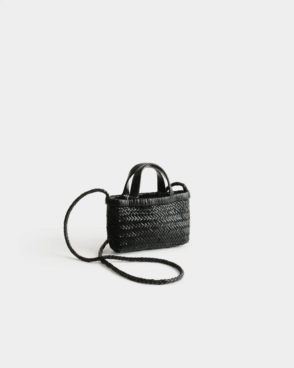 Torba Mini Micro z ręcznie plecionej skóry z dwoma uchwytami i regulowanym paskiem krzyżowym